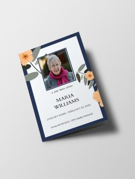 Blue And Beige Florals Funeral Program Template