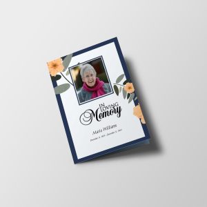 Blue And Beige Florals Tabloid Funeral Program Template