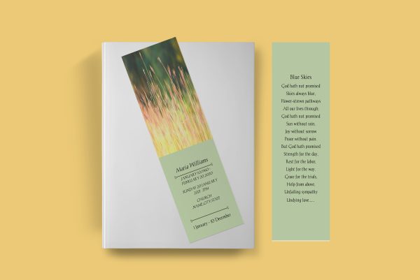 Green With Field Photo Obituary Program Funeral Bookmark Template front back page
