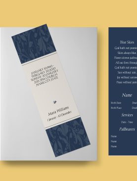 Navy Blue Vine Pattern Illustration Obituary Announcement Funeral Bookmark Template