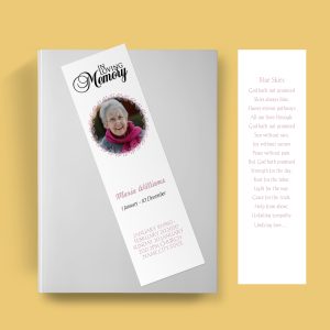Pink Wreath Obituary Announcement Funeral Bookmark Template