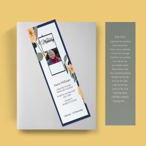 Blue And Beige Florals Funeral Bookmark Template