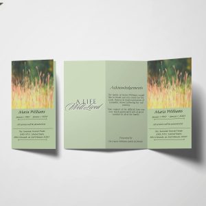 Green With Field Photo Obituary Program Trifold Funeral Program Template