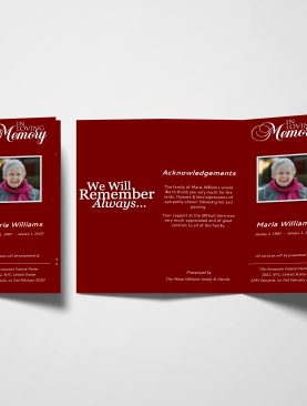 Maroon Solid Color Trifold Funeral Program Template