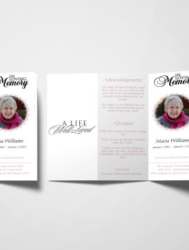Pink Wreath Obituary Announcement Trifold Funeral Program Template