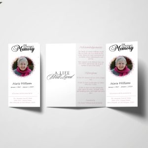 Pink Wreath Obituary Announcement Trifold Funeral Program Template