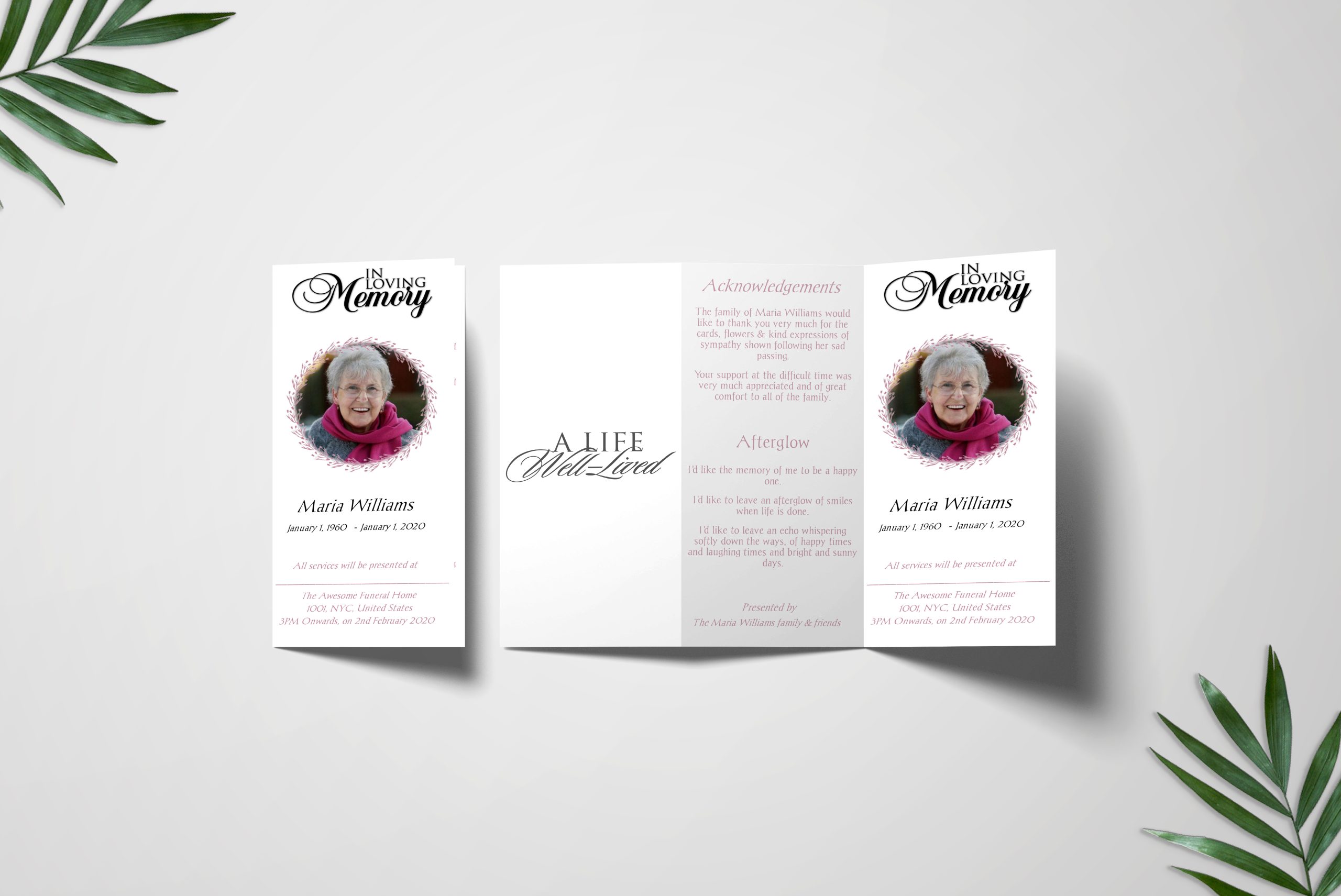 pink-wreath-obituary-announcement-trifold-funeral-program-template