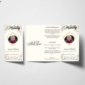 Cream Floral Hibiscus Trifold Funeral Program Template