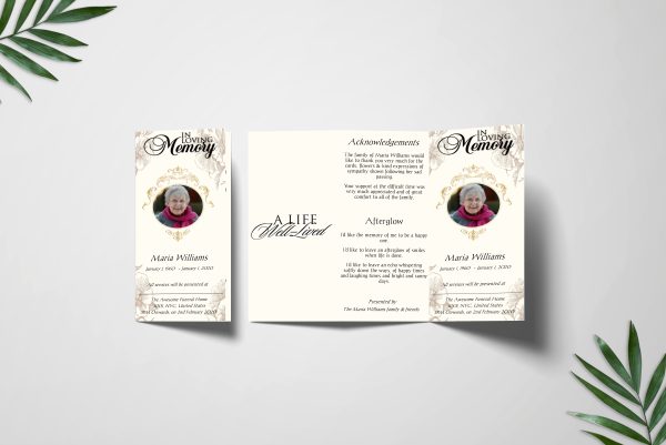 Cream Floral Hibiscus Trifold Funeral Program Template