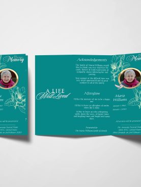 Teal Rose Trifold Funeral Program Template