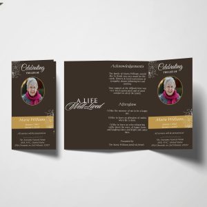 Brown And Yellow Floral Trifold Funeral Program Template