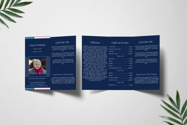 Blue Geometric Trifold Funeral Program Template front inner right