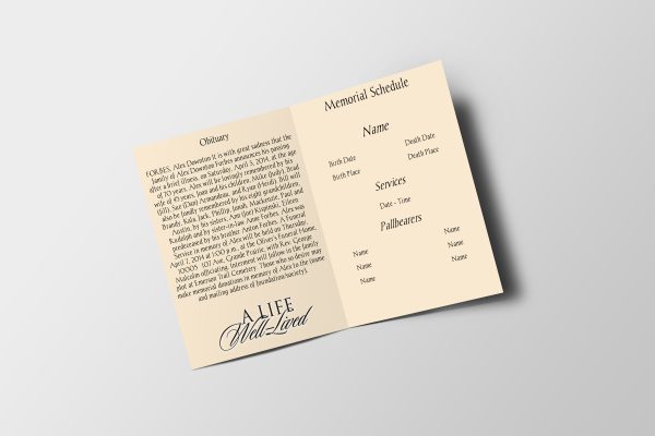 Cream Floral Hibiscus Half Page Funeral Program Template inner page