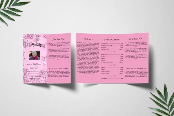Floral Corner Trifold Funeral Program Template front page inner page