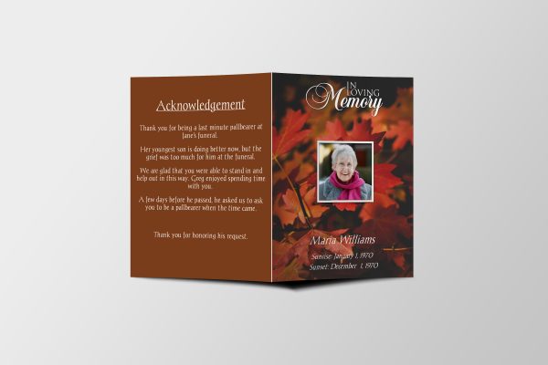 Maple Leaf Half Page Funeral Program Template front page