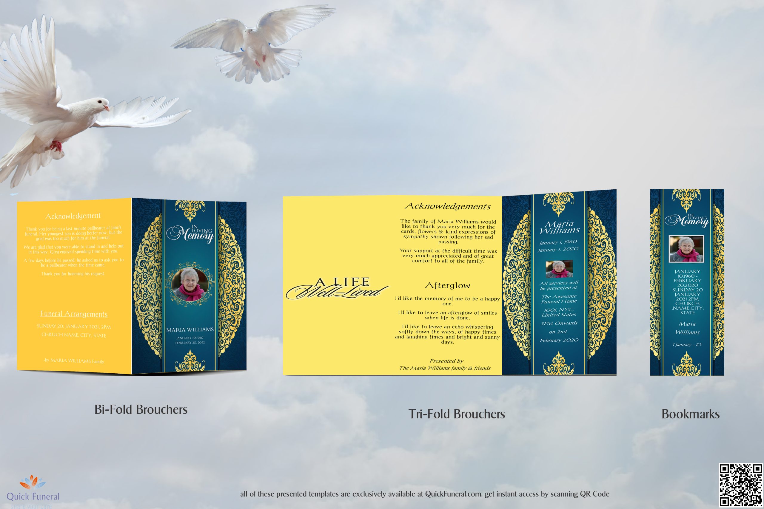 Elegant Gold Blue Themed Funeral Programs