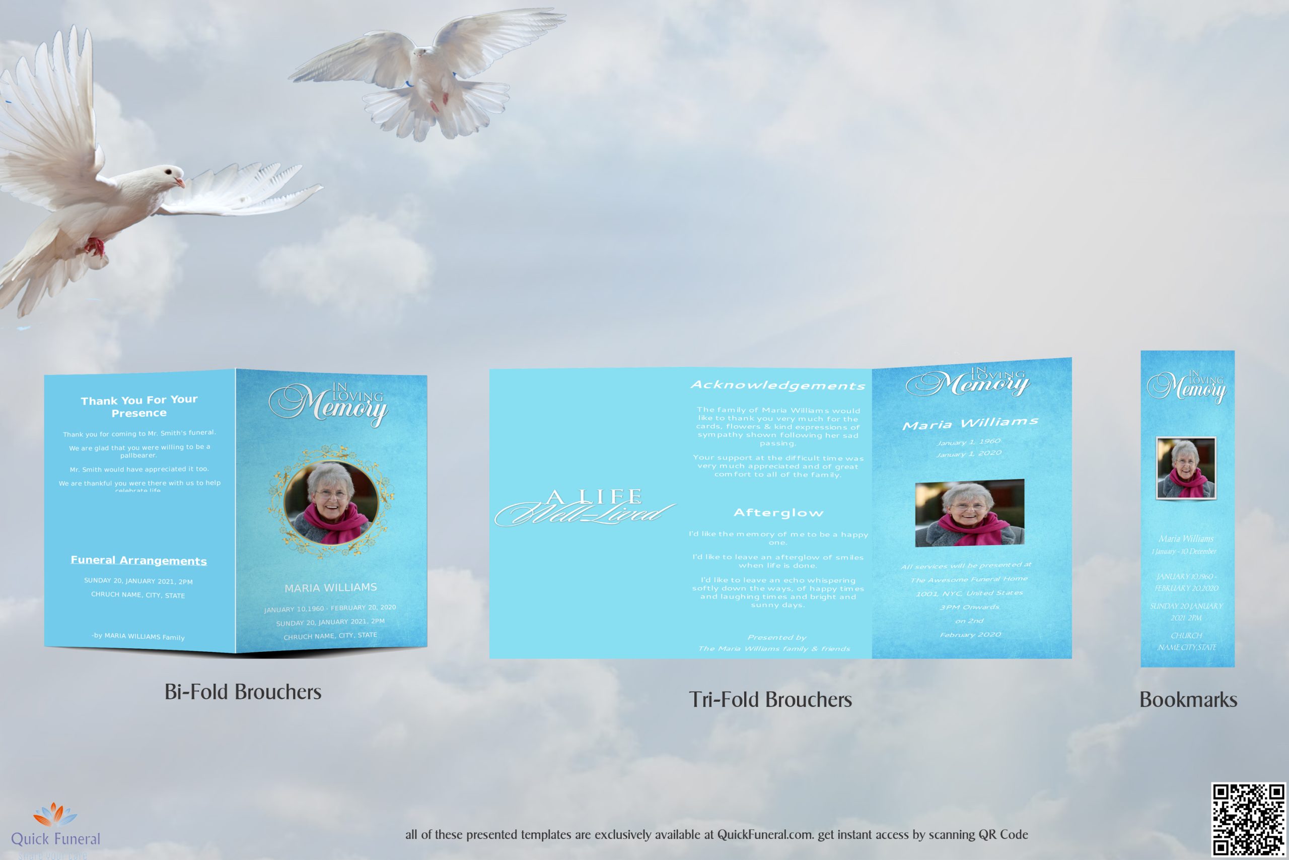 Blue Textured Themed Funeral Programs