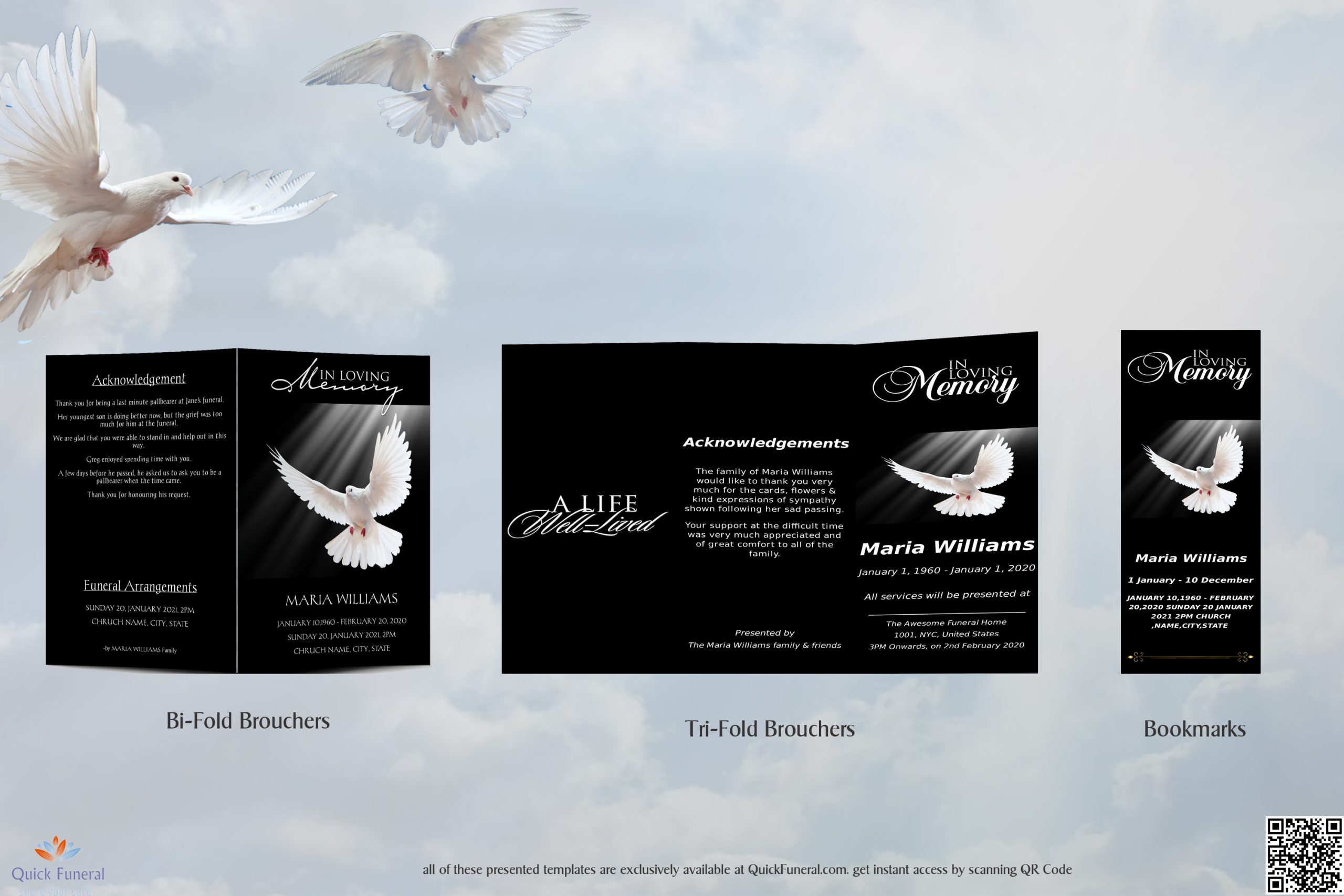 Peaceful Dove Themed Funeral Programs