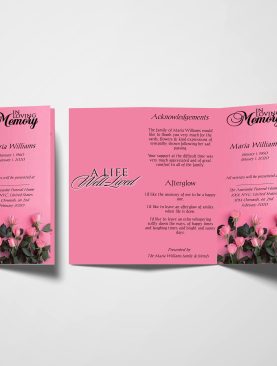 Blush Roses Trifold Funeral Program Template
