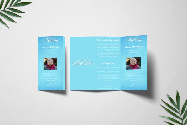 Blue Textured Trifold Funeral Program Template