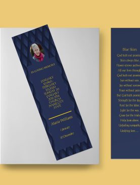 Blue & Yellow Manly Funeral Bookmark Template