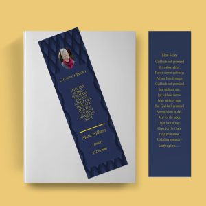 Blue & Yellow Manly Funeral Bookmark Template