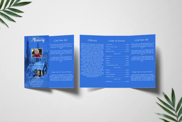 Winter Vibes Trifold Funeral Program Template front inner page