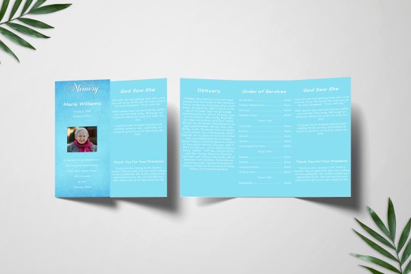 Blue Textured Trifold Funeral Program Template front back page