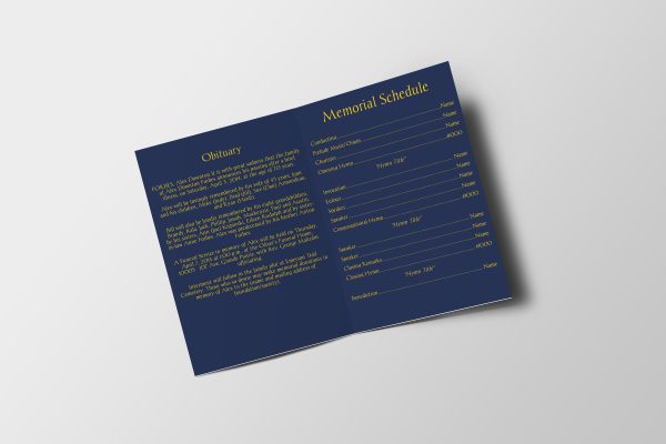 Blue & Yellow Manly Funeral Program Template inner page