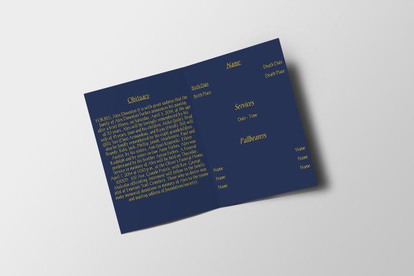 Blue & Yellow Manly Half Page Funeral Program Template inner page