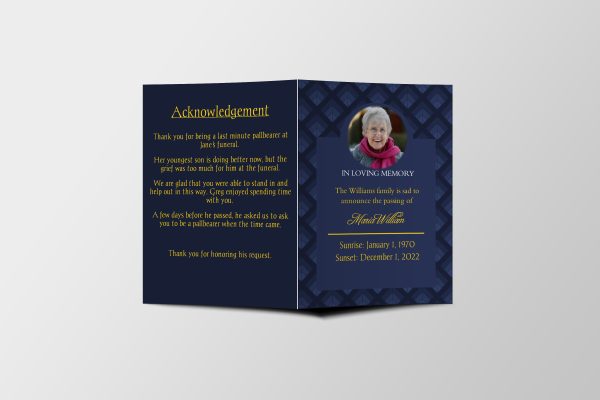 Blue & Yellow Manly Half Page Funeral Program Template front page