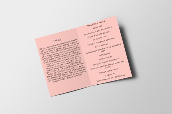Dreamy Pink Women Special Half Page Funeral Program Template inner page