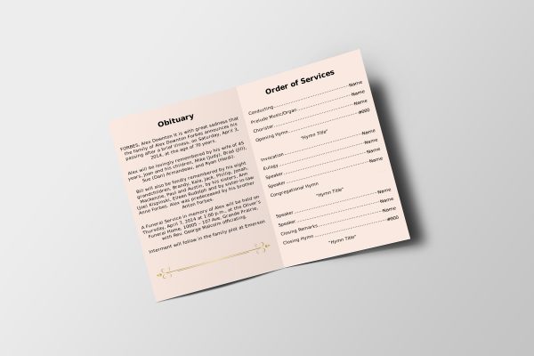 Pink Wind Funeral Program Template inner page