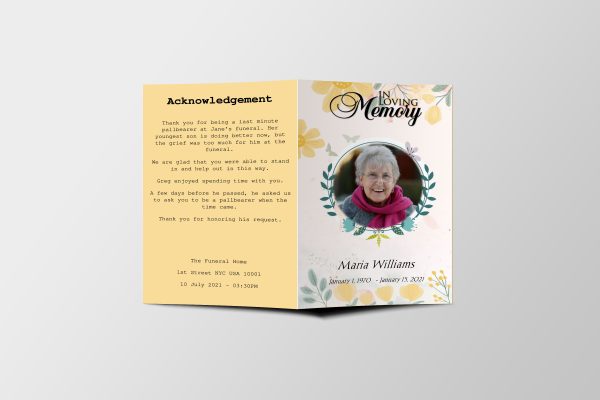 Spring Flowers Funeral Program Template front page