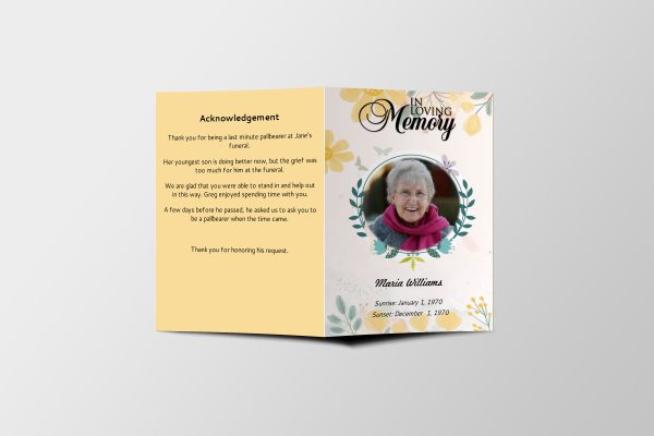 Spring Flowers Half Page Funeral Program Template front page