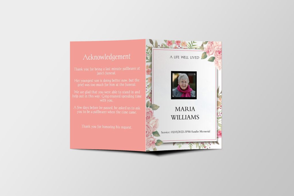 Painted Flowers Half Page Funeral Program Template