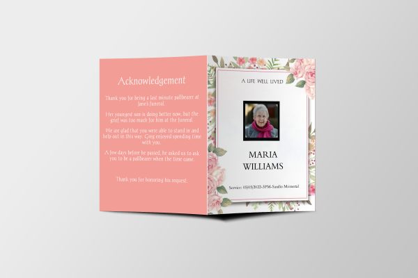 Painted Flowers Half Page Funeral Program Template front page