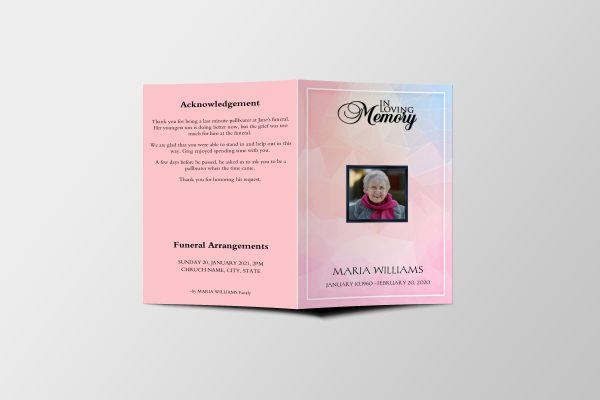 Dreamy Pink Women Special Funeral Program Template front page