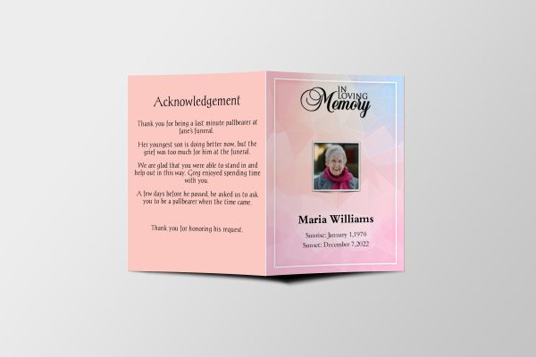 Dreamy Pink Women Special Half Page Funeral Program Template front page