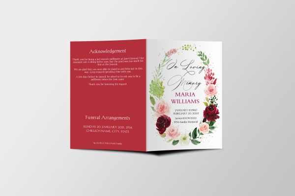 Floral Sympathy Funeral Program Template front page