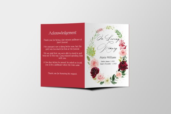 Floral Sympathy Half Page Funeral Program Template front page