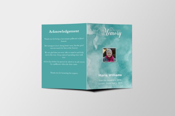 Light Green Half Page Funeral Program Template front page