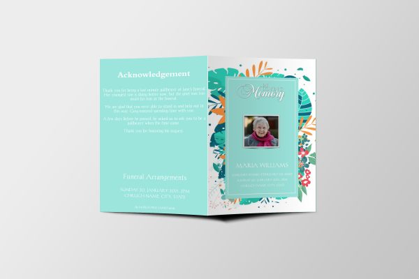 Green Plant Border Funeral Program Template front page