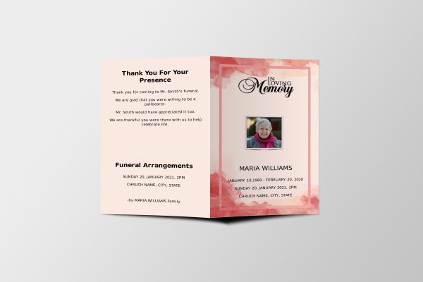 Pink Wind Funeral Program Template front page