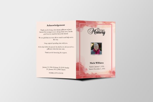 Pink Wind Half Page Funeral Program Template front page