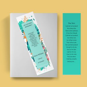 Green Plant Border Funeral Bookmark Template