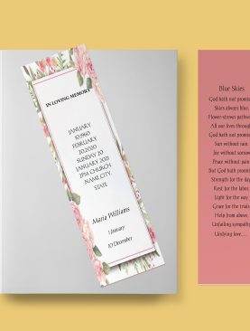 Painted Flowers Funeral Bookmark Template