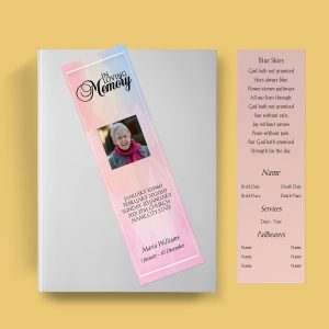 Dreamy Pink Women Funeral Bookmark Template
