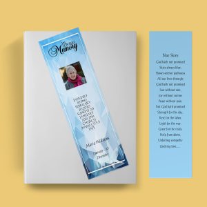 Blue Atmospheric Funeral Bookmark Template