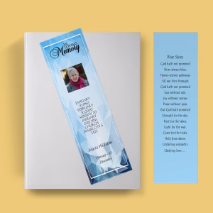 Blue Atmospheric Funeral Bookmark Template